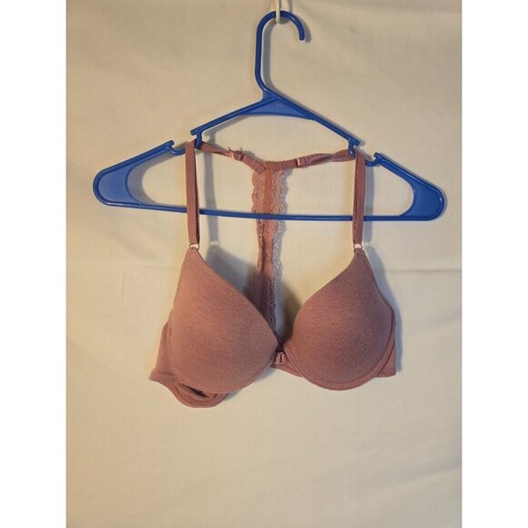 Pink Lacy Womens Sexy Bra Size 34C Underwire Front Hook - Picture 1 of 2